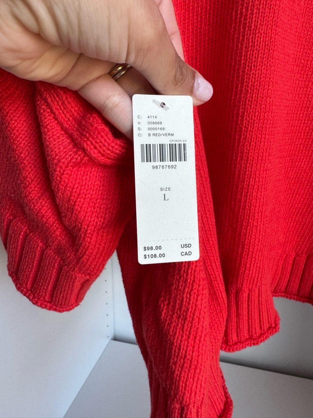 Anthropologie Bright Red Oversized Rib-Trim Sweater - Picture 3 of 4